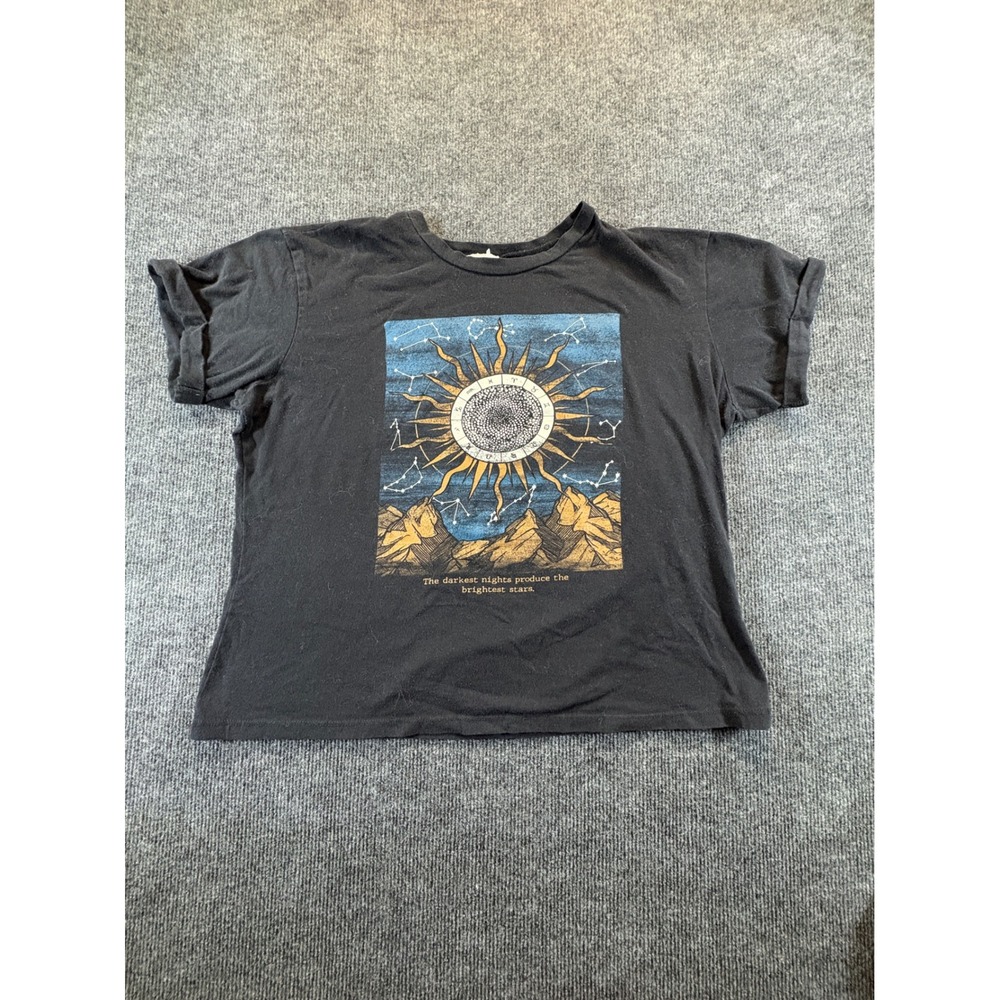 Dirtee Laundry Womens Celestial Sun Mountain Graphic Tee Black Size L 1051